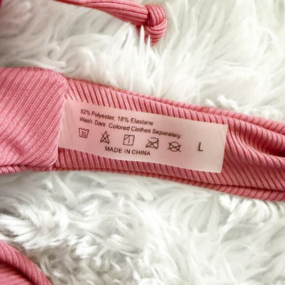 Ribbed 2-pc Swimsuit Swimwear Muted Raspberry Pink Bikini Matching Swim | Large - Picture 6 of 8